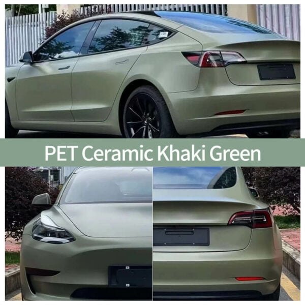 Premium PET Ceramic Khaki Green Vinyl Wrap Roll - Image 2
