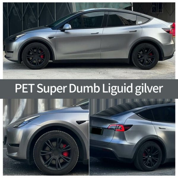 Premium PET Super Dumb Liquid Silver Car Vinyl Wrap Roll - Image 2
