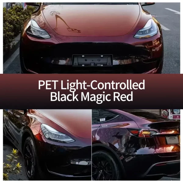 PET Light-Controlled Black Magic Red Car Wrap Roll - Imagem 2