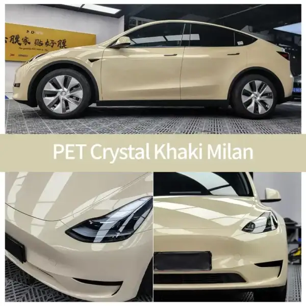 Funda para envolver coches PET Crystal Khaki Milan