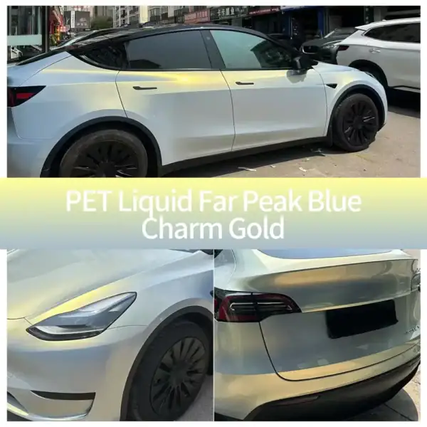 Glossy Blue Charm Gold Car Wrap - Image 2