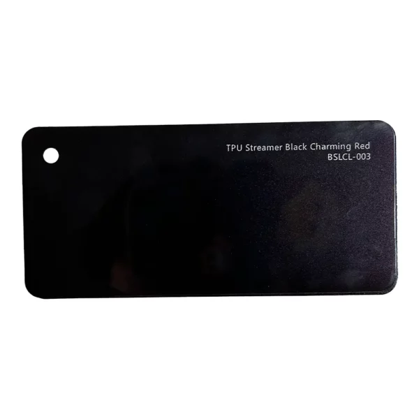 Carte d'échantillon de couleur TPU Streamer Black Charming Red ppf