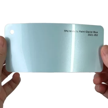 Tarjeta de muestra de pintura metálica TPU color azul glaciar PPF