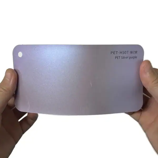 Tarjeta de muestra de vinilo para coches PET color púrpura plateado