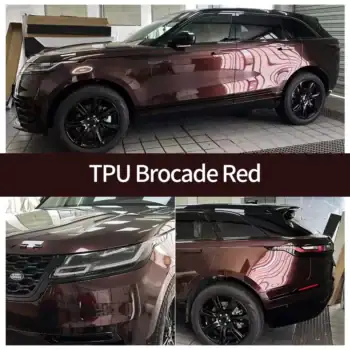 Чехол из ТПУ с рисунком «Парча» красного цвета с защитной пленкой.