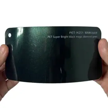 Échantillon de film adhésif PET Super Bright Black Phantom Diamond Green pour voiture