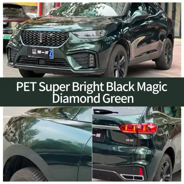 PET 슈퍼 브라이트 블랙 매직 다이아몬드 그린 자동차 랩 케이스
