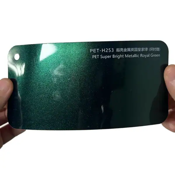 Échantillon de film adhésif métallisé vert royal ultra brillant pour voiture