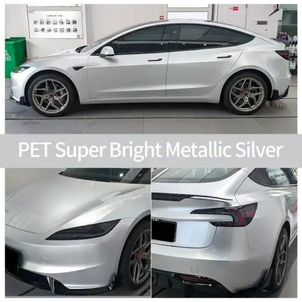 Étui pour film de protection PET argent métallisé super brillant pour voiture