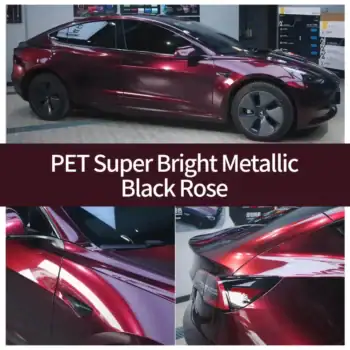 PET 슈퍼 브라이트 메탈릭 블랙 로즈 자동차 랩 케이스