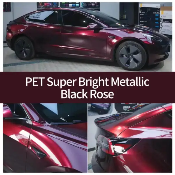 PET Super Bright Metallic Black Rose Car Wrap case
