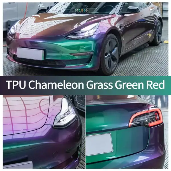 Coque en TPU caméléon vert herbe rouge avec protection de protection (PPF)