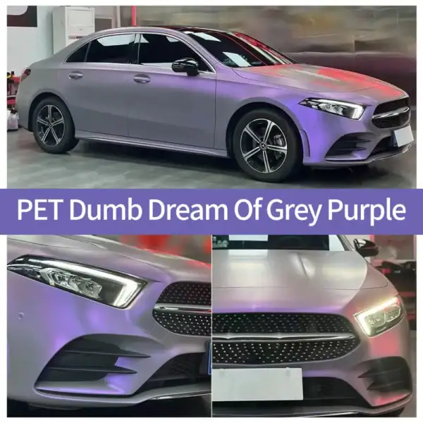 Capa adesiva fosca para carro em tons de cinza e roxo, estilo sonho.