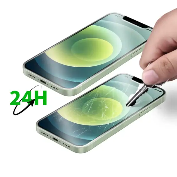 HD Clear TPU hydrogel film for cutting machine key scratch test left unrepaired right healed 24h