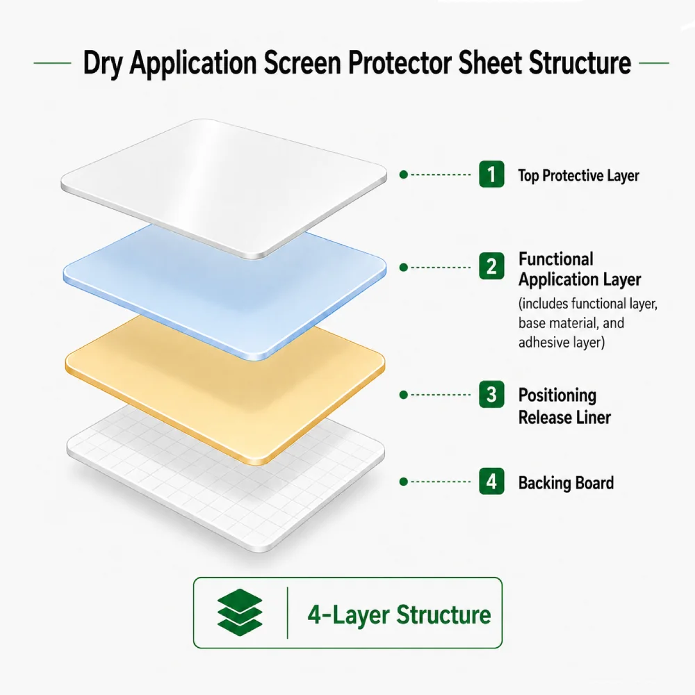 Dry Application Screen Protector Sheet Structure