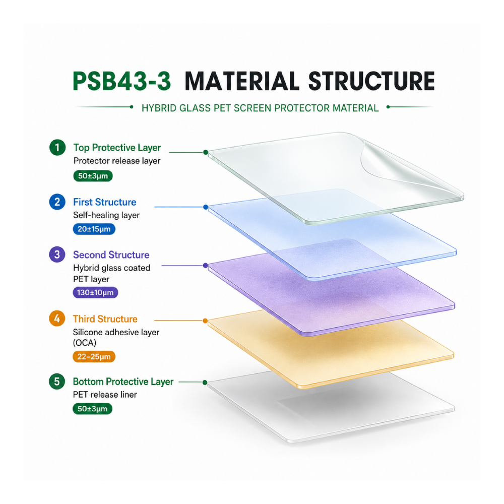 Hybrid Glass PET Screen Protector PSB43-3-material structure