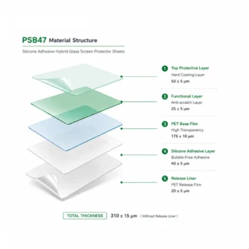 Silicone Adhesive Hybrid Glass Screen Protector Sheets PSB47-material structure layer display